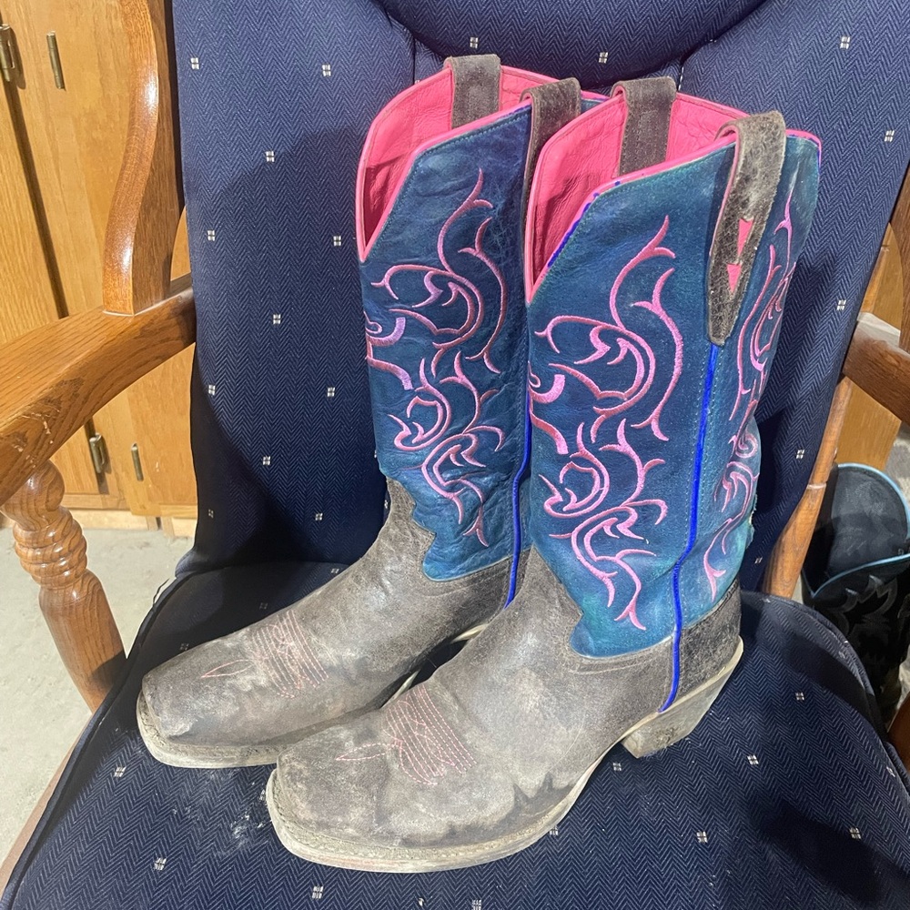 Twisted X - custom dyed Blue and Pink Heeled Boots with Western Flair